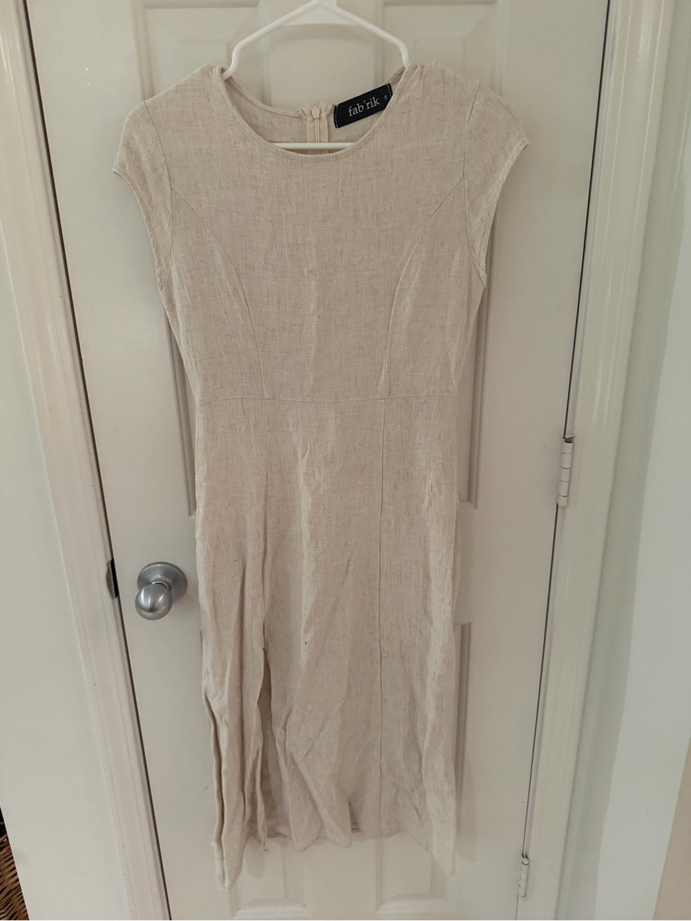 fab'rik Neutral Cream Cap-Sleeve Midi Dress